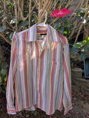 Men's (Unisex) Positano Large Multicolor Striped Shirt, Large